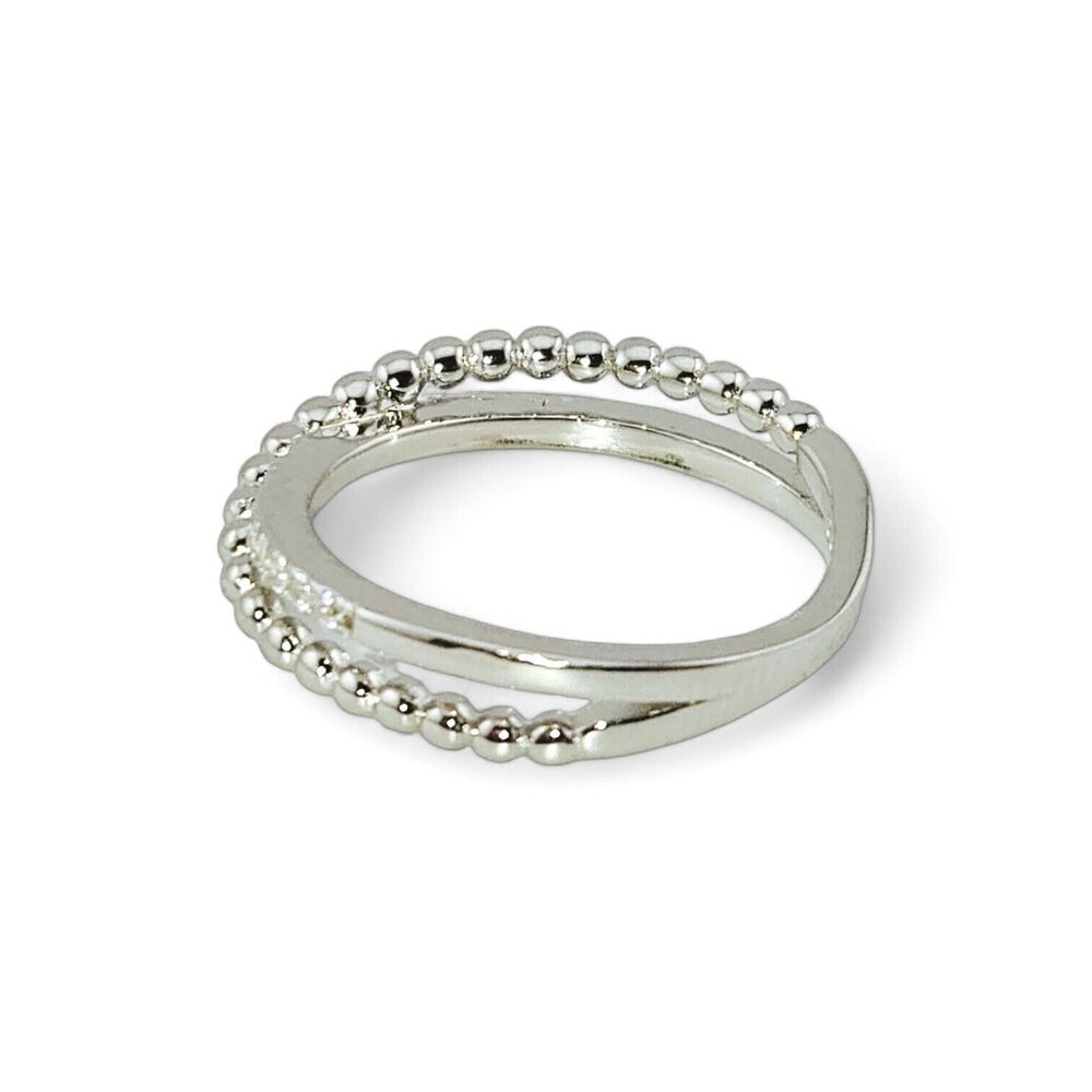 Sterling Silver 925 Overlap Beads CZ Ring - Picture 4 of 5
